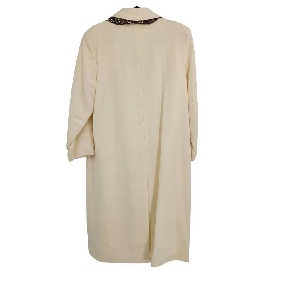 Vintage Wool Coat Long Double Breasted Trench Notched Lapel Vanilla Sz 12‎